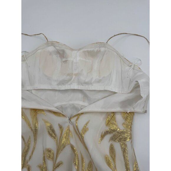Aidan Mattox White & Gold Embroidered Silk Dress Size 4 - Picture 12 of 16